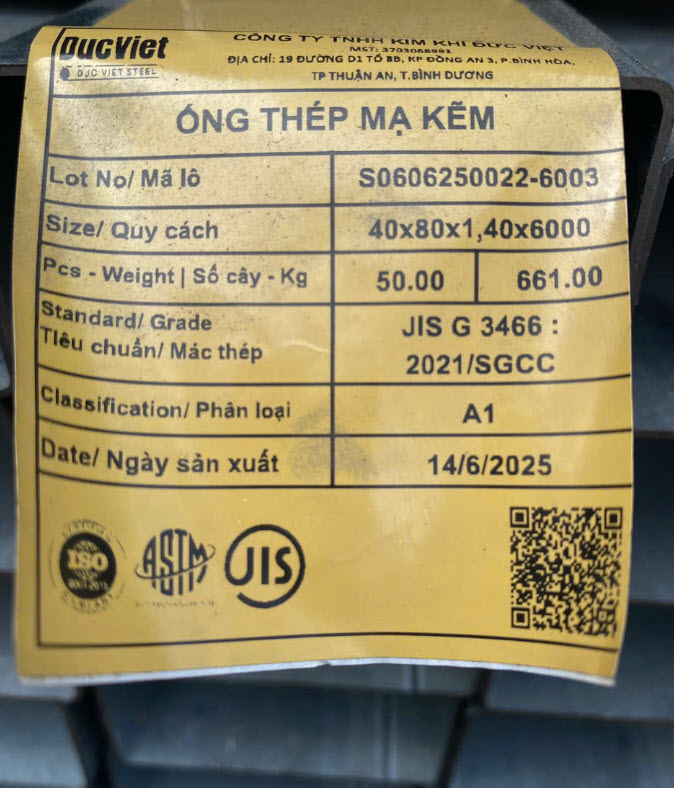 Mác thép hộp Đức Việt mạ kẽm chính hãng